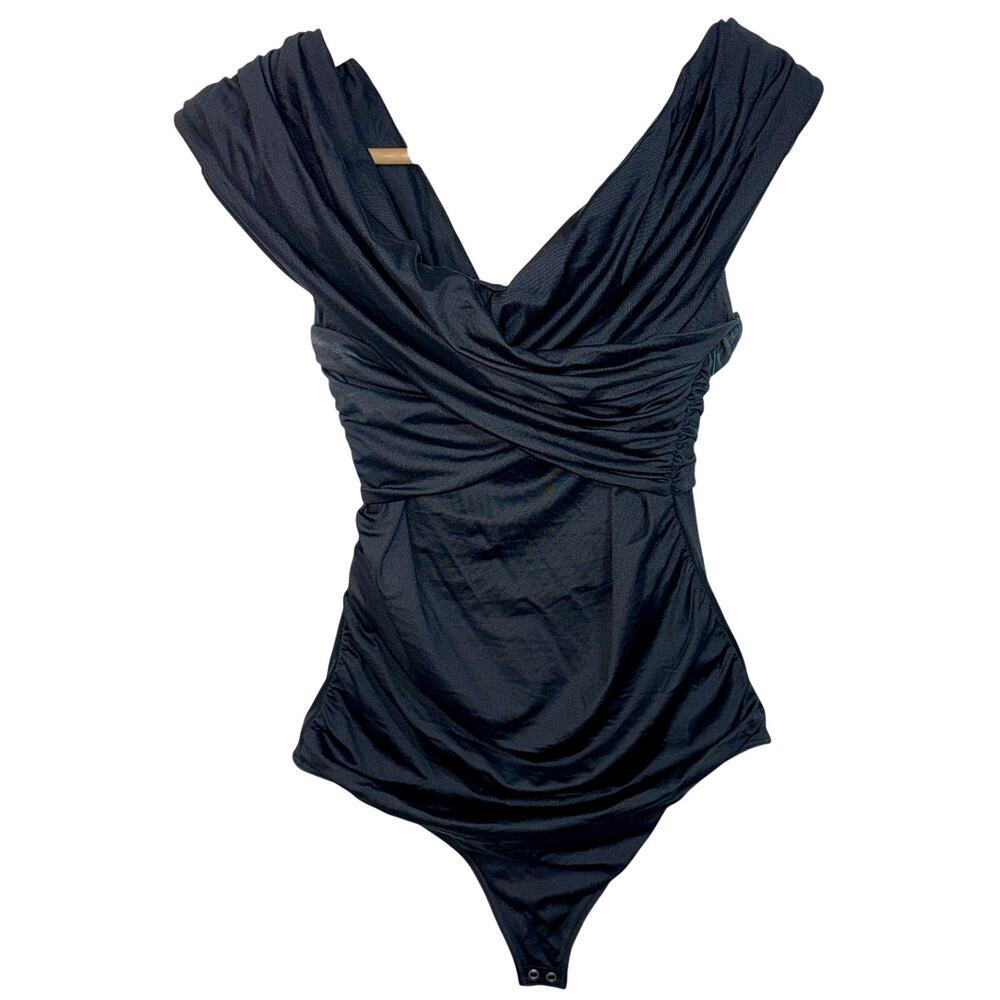 Abercrombie & Fitch Black Ruched Wrap Stretch Bodysuit Tank Top Womens Size M